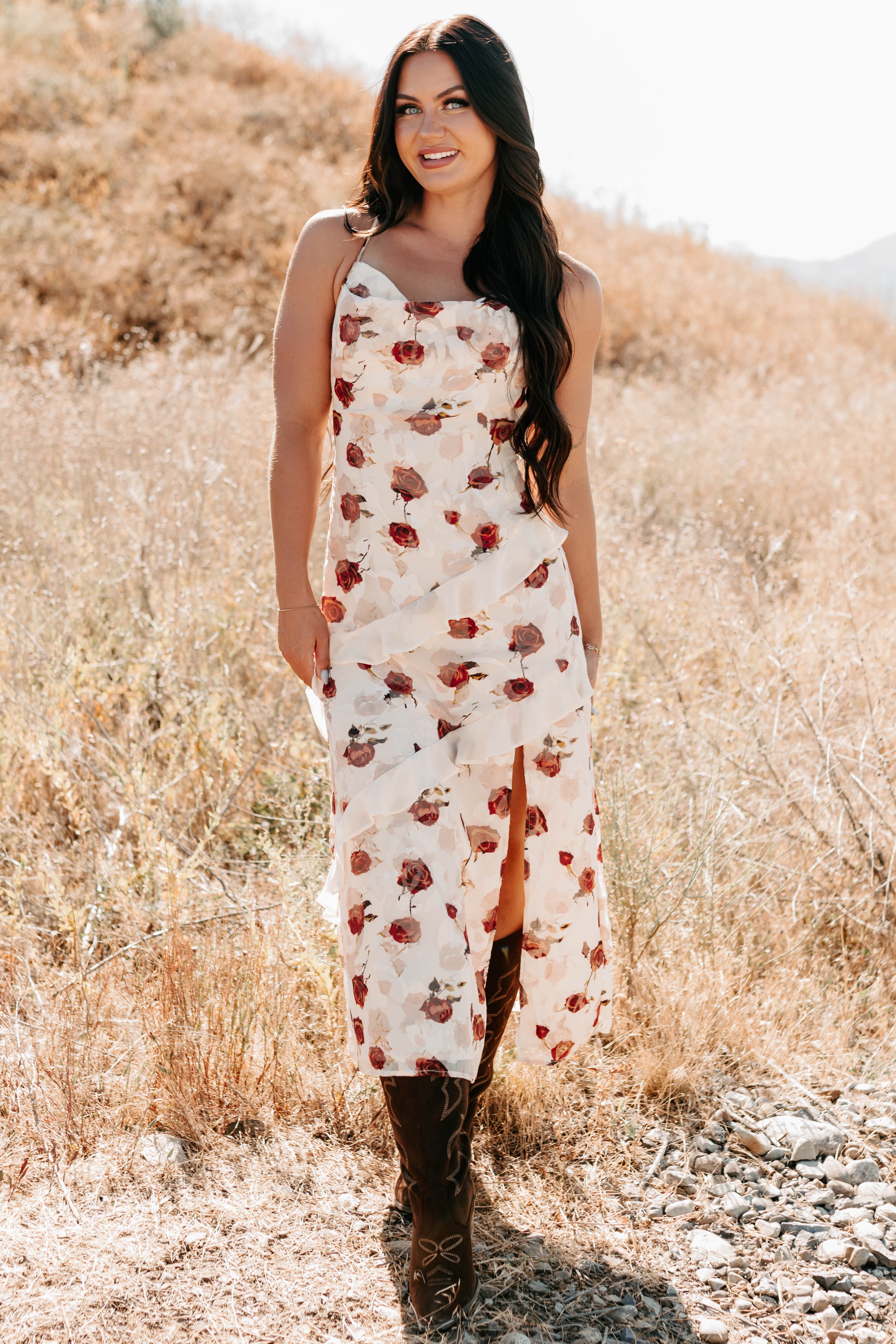 Inner Goddess Sleeveless Floral Midi Dress (Cream) - NanaMacs