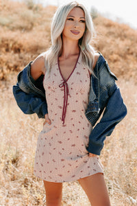 You Again Floral Gingham Halter Mini Dress (Burgundy) - NanaMacs