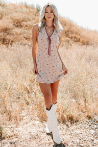 You Again Floral Gingham Halter Mini Dress (Burgundy) - NanaMacs