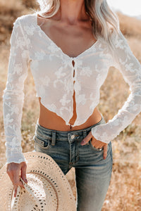 Take Your Time Textured Lace Long Sleeve Top (Ivory) - NanaMacs