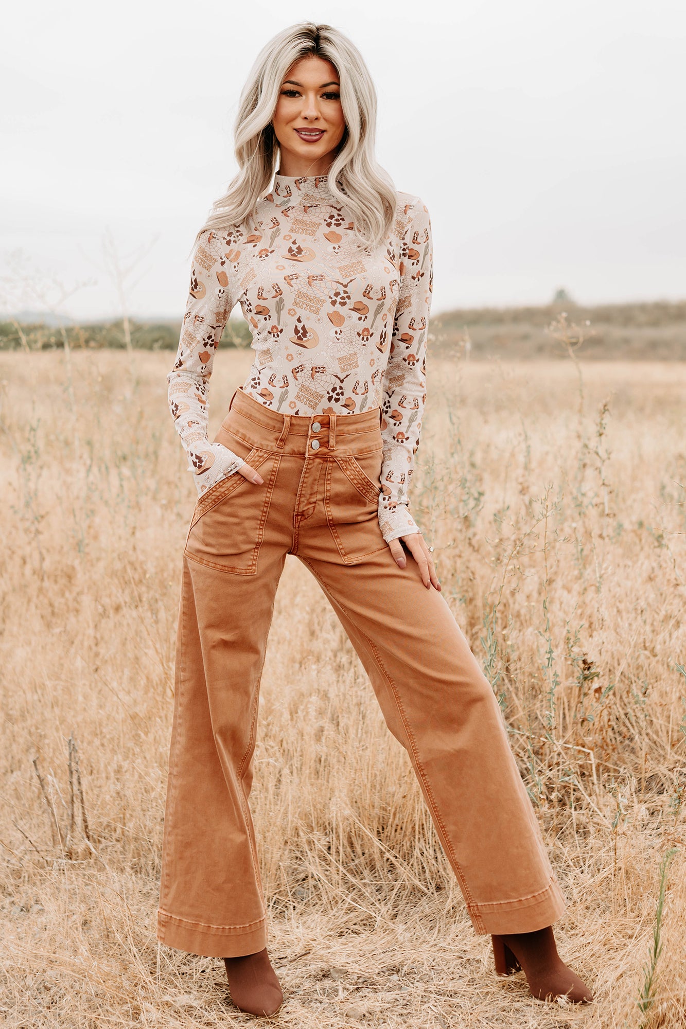 "Howdy Witch" NM Original Mesh Mock Neck Bodysuit (Howdy Witch) - NanaMacs