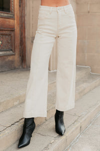 Maizie Tummy Control Wide Leg Cropped Risen Jeans (Ivory) - NanaMacs
