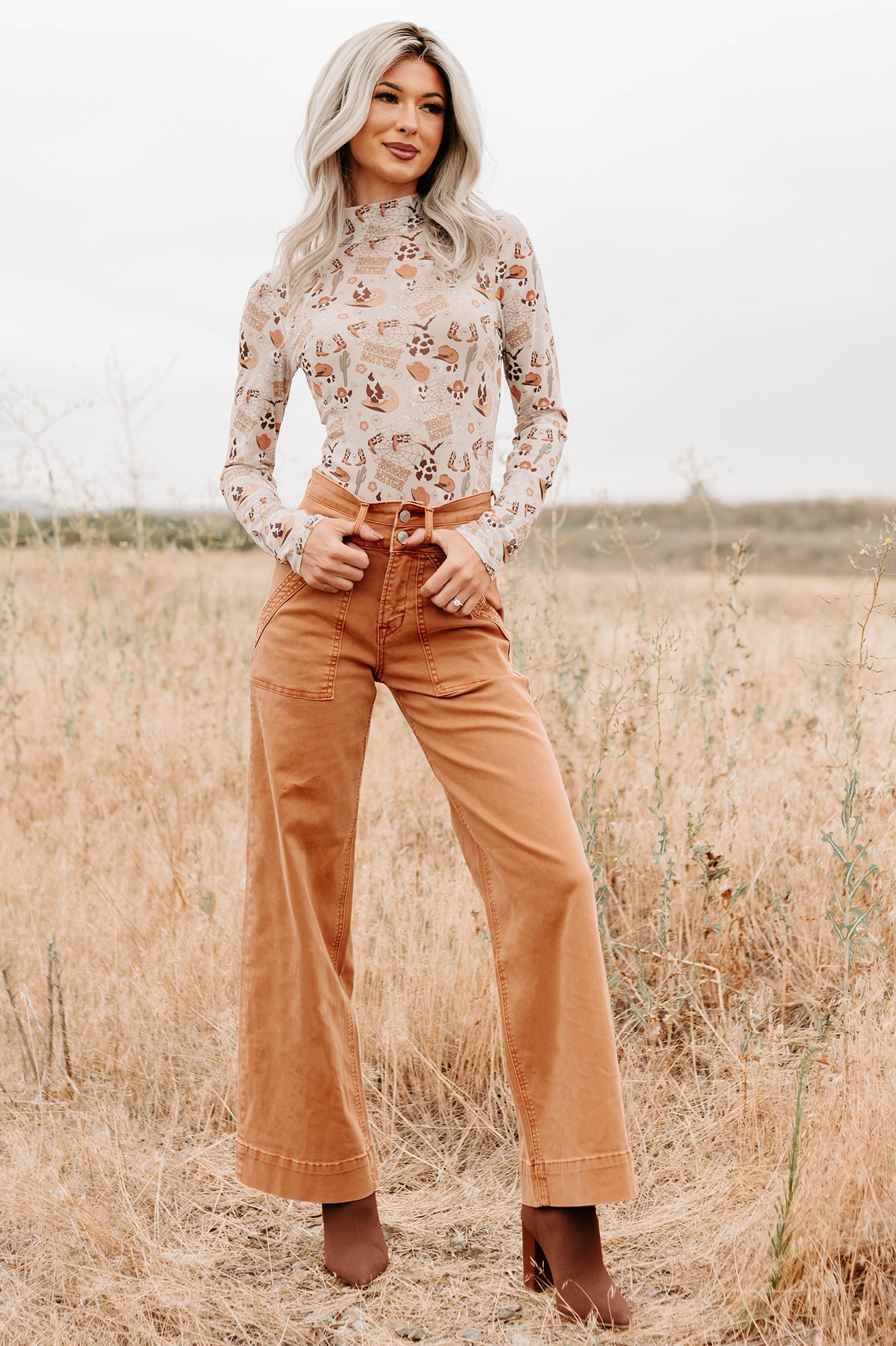 Henley Wide Leg Mica Denim Jeans (Cinnamon) - NanaMacs