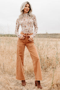 Henley Wide Leg Mica Denim Jeans (Cinnamon) - NanaMacs