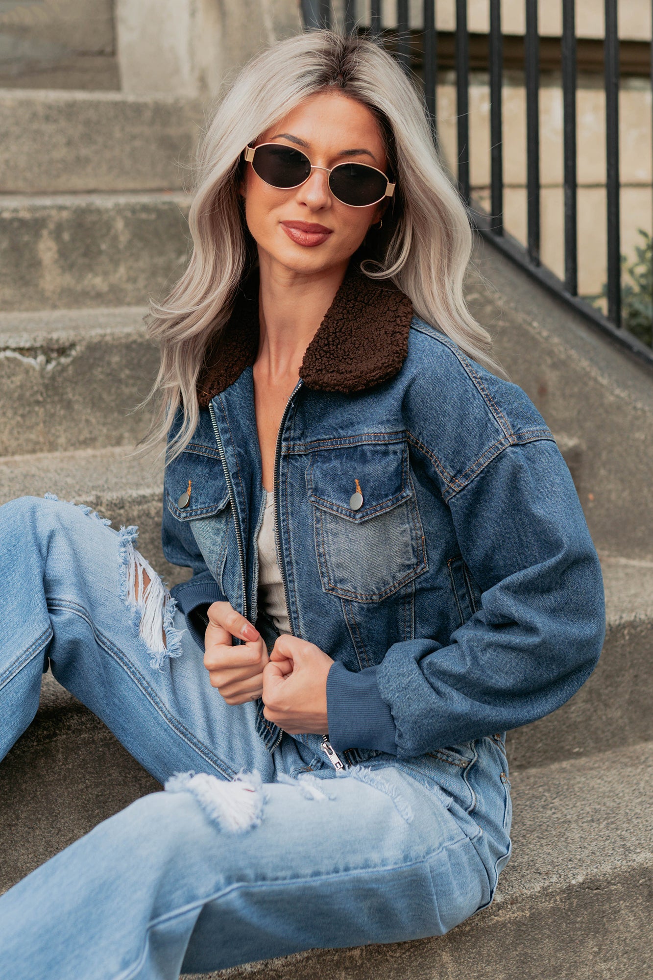 Breaking The Quiet Sherpa Collared Jacket (Denim) - NanaMacs