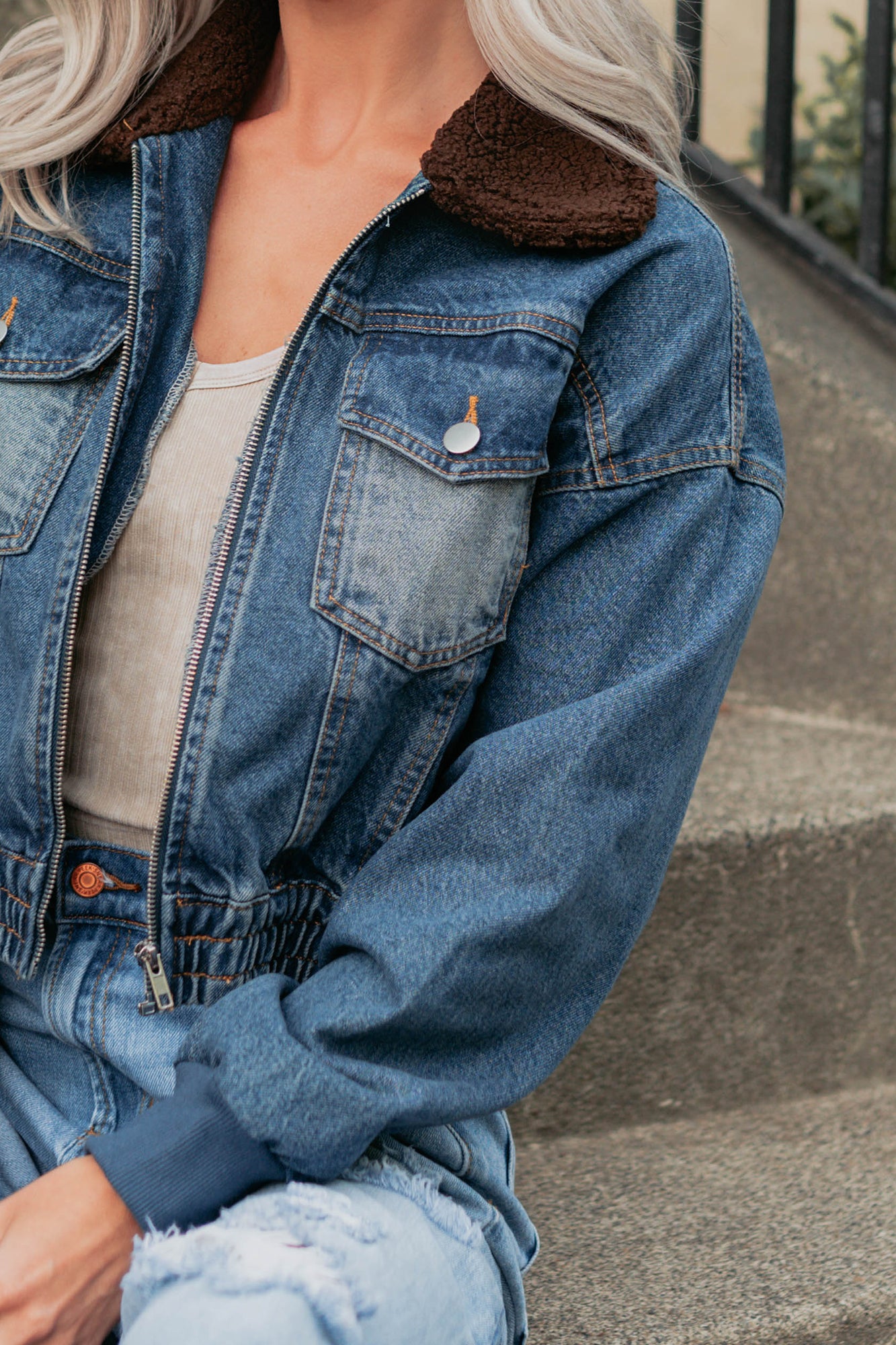 Breaking The Quiet Sherpa Collared Jacket (Denim) - NanaMacs