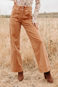 Henley Wide Leg Mica Denim Jeans (Cinnamon) - NanaMacs
