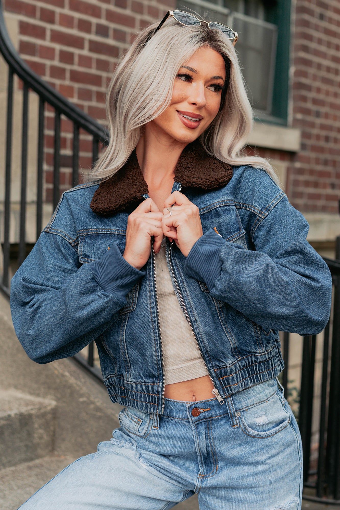 Breaking The Quiet Sherpa Collared Jacket (Denim) - NanaMacs