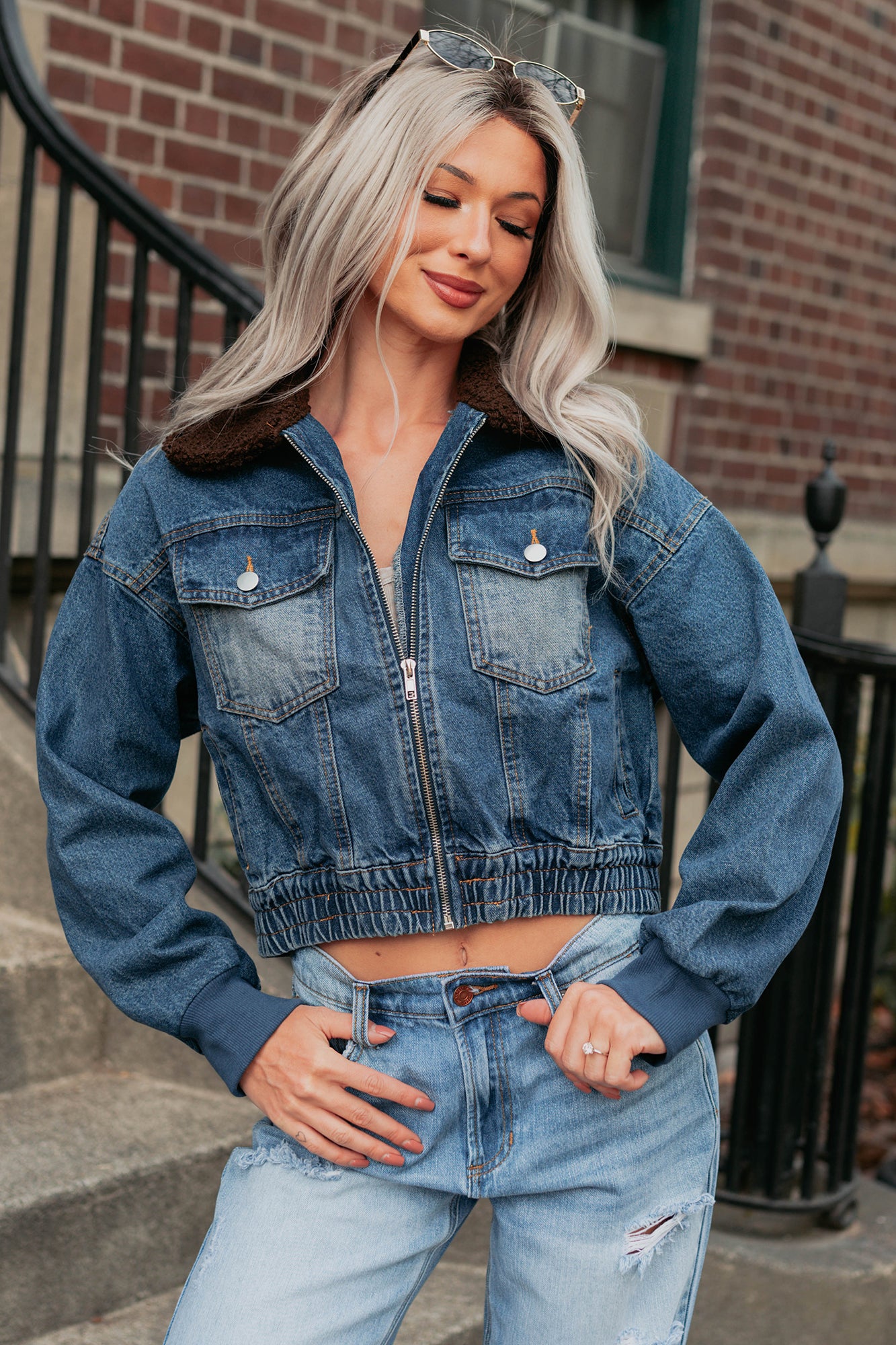 Breaking The Quiet Sherpa Collared Jacket (Denim) - NanaMacs