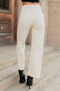 Maizie Tummy Control Wide Leg Cropped Risen Jeans (Ivory) - NanaMacs