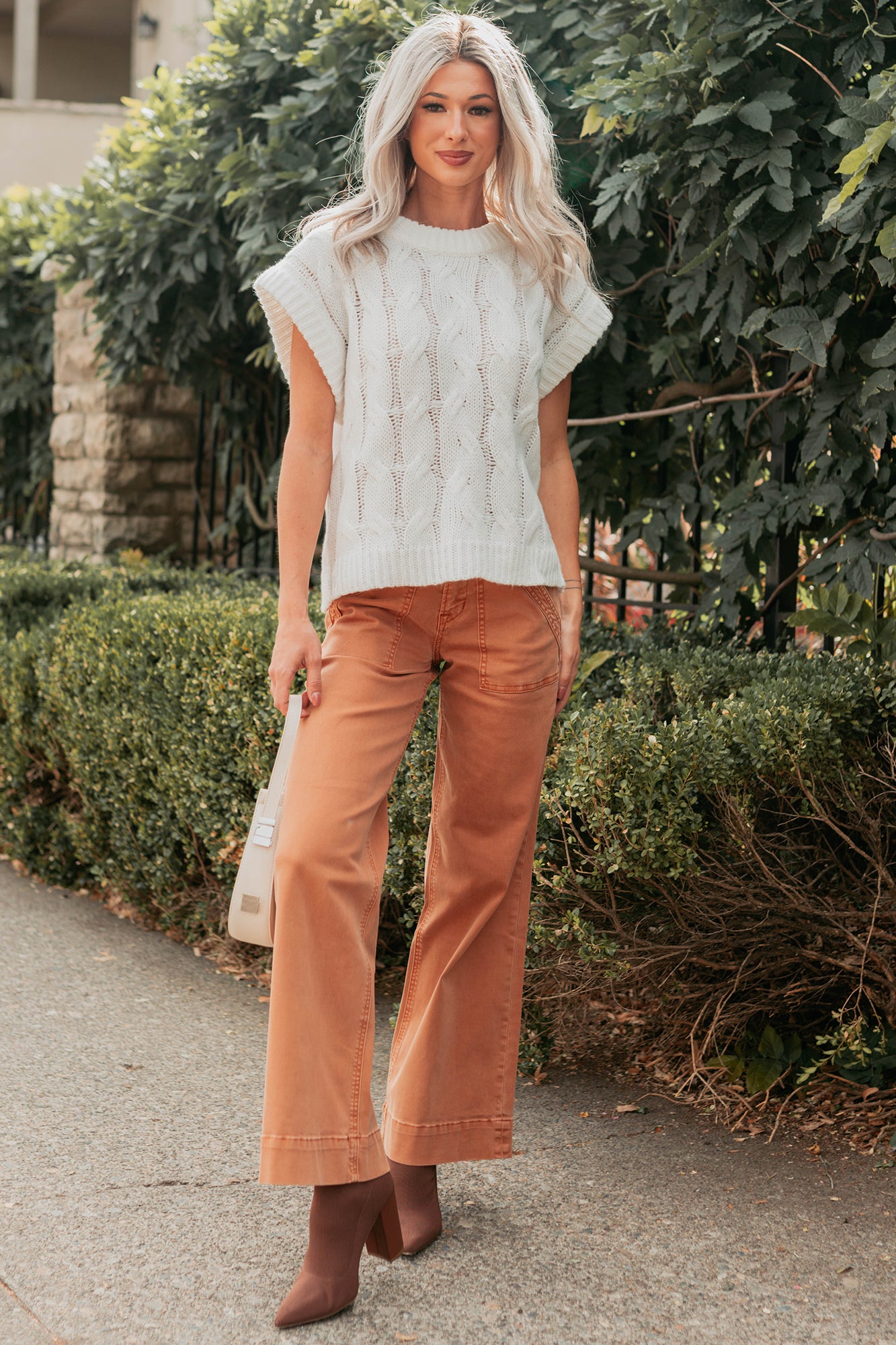 Don't Envy Me Cable Knit Sweater Vest (White) - NanaMacs