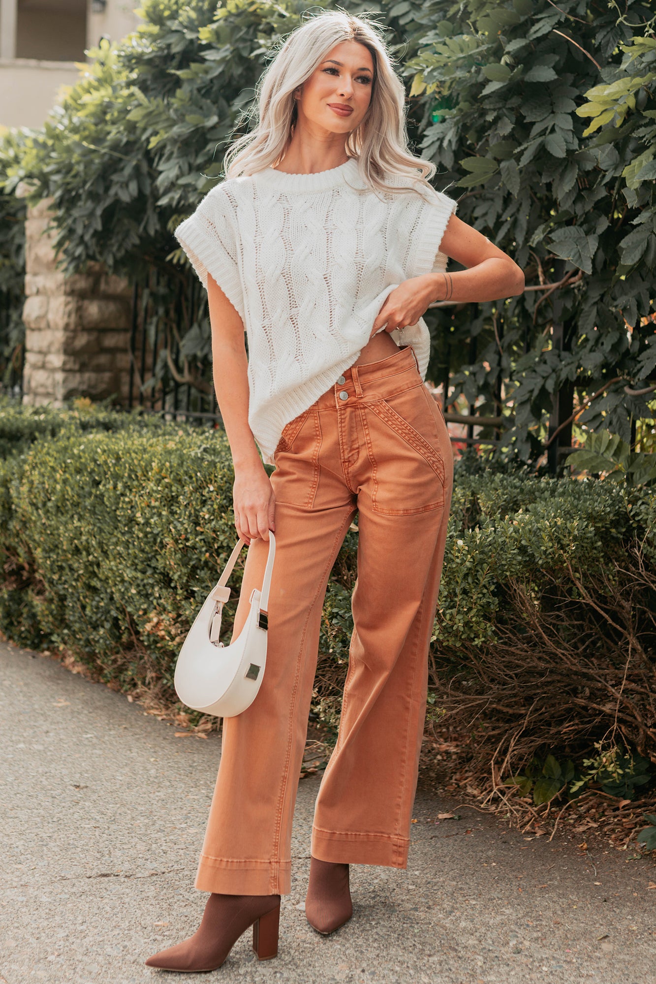 Don't Envy Me Cable Knit Sweater Vest (White) - NanaMacs