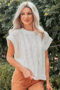 Don't Envy Me Cable Knit Sweater Vest (White) - NanaMacs