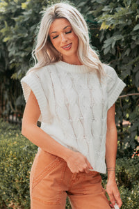 Don't Envy Me Cable Knit Sweater Vest (White) - NanaMacs