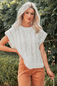 Don't Envy Me Cable Knit Sweater Vest (White) - NanaMacs