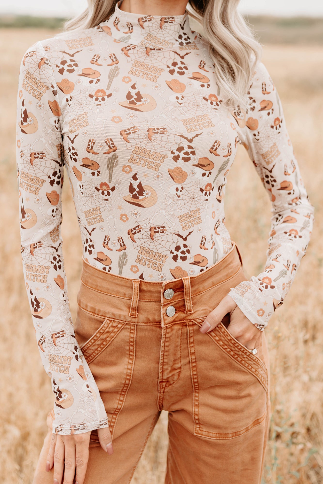 "Howdy Witch" NM Original Mesh Mock Neck Bodysuit (Howdy Witch) - NanaMacs