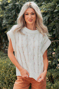 Don't Envy Me Cable Knit Sweater Vest (White) - NanaMacs