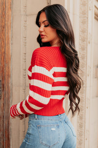 Give And Take Striped Boat Neck Sweater (Red) - NanaMacs