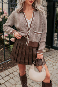 Made My Day Herringbone Knit Cardigan (Brown) - NanaMacs