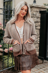 Made My Day Herringbone Knit Cardigan (Brown) - NanaMacs