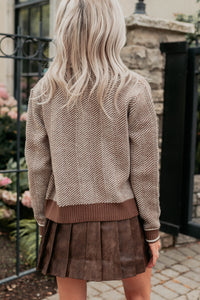 Made My Day Herringbone Knit Cardigan (Brown) - NanaMacs
