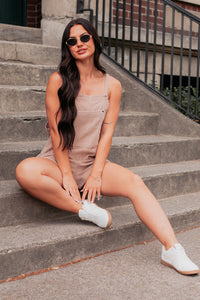 Laugh Out Loud Corduroy Overall Rompers (Dark Taupe) - NanaMacs