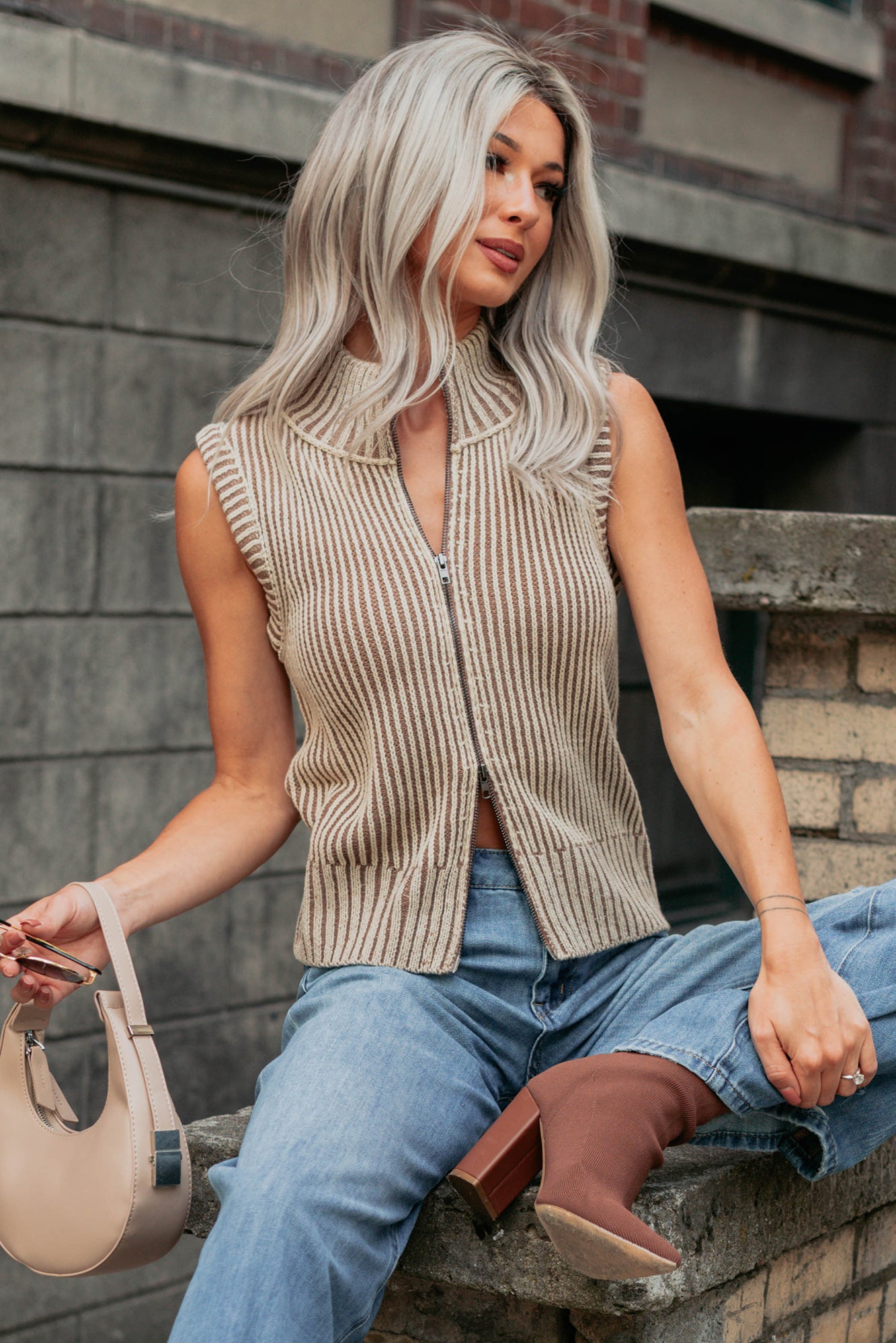 Radiant & Relaxed Stripe Cable Knit Vest (Coco) · NanaMacs