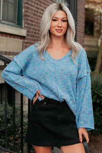 Peace Priority Oversized Knit Sweater (Blue Mix) - NanaMacs