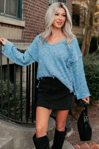 Peace Priority Oversized Knit Sweater (Blue Mix) - NanaMacs