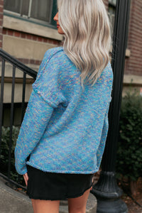 Peace Priority Oversized Knit Sweater (Blue Mix) - NanaMacs