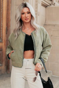 Natural Essence Quilted Zip-Up Jacket (Vintage Olive) - NanaMacs