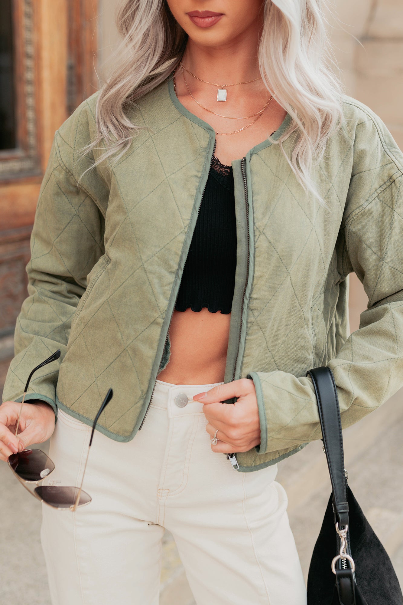 Natural Essence Quilted Zip-Up Jacket (Vintage Olive) - NanaMacs