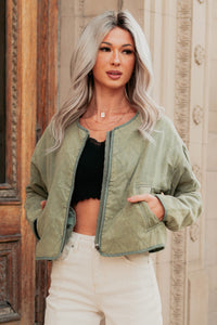 Natural Essence Quilted Zip-Up Jacket (Vintage Olive) - NanaMacs