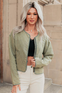 Natural Essence Quilted Zip-Up Jacket (Vintage Olive) - NanaMacs