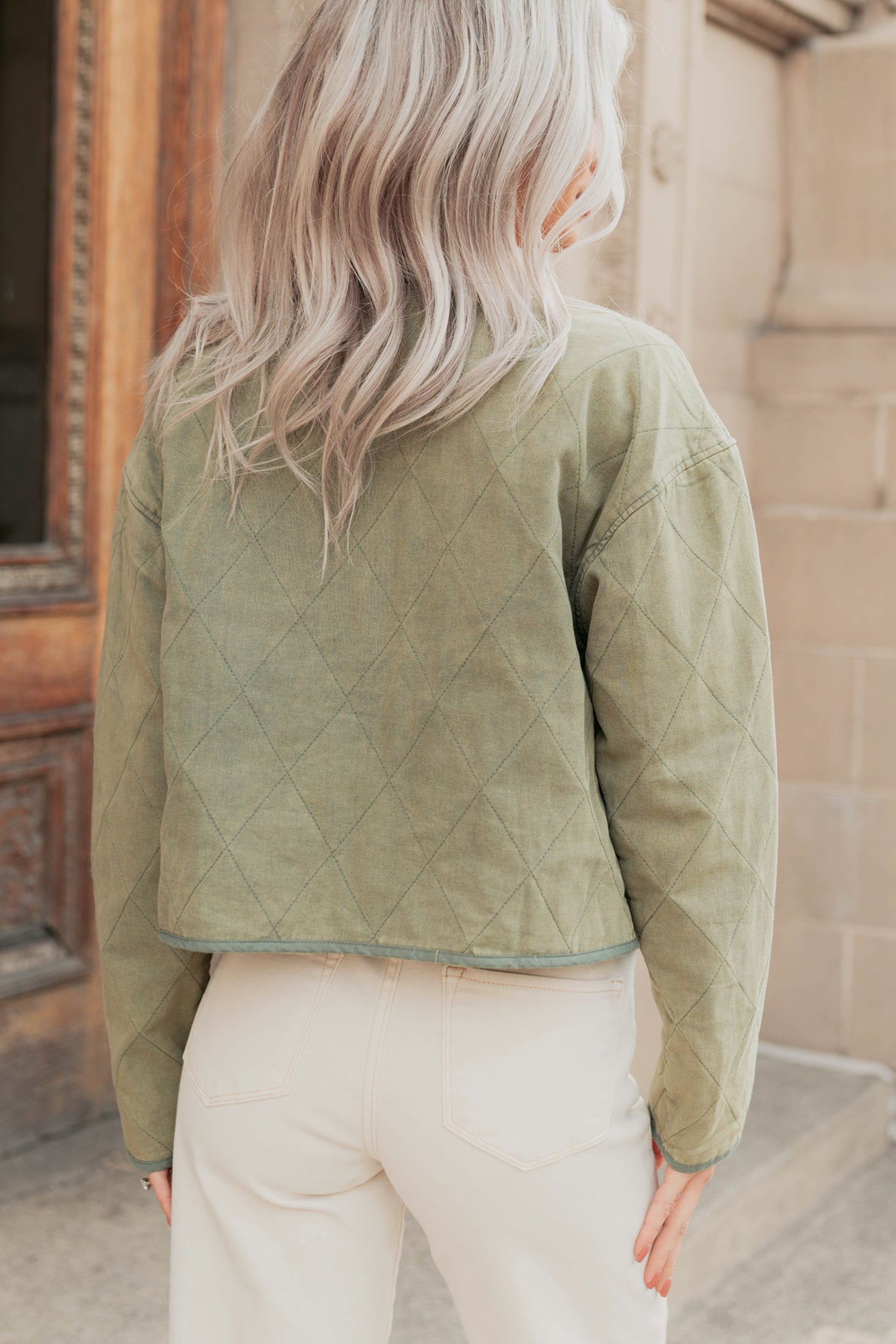 Natural Essence Quilted Zip-Up Jacket (Vintage Olive) - NanaMacs