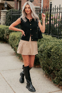 Story Unfolds Corduroy Pleated Wrap Skort (Taupe) - NanaMacs