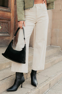 Maizie Tummy Control Wide Leg Cropped Risen Jeans (Ivory) - NanaMacs
