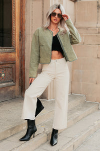 Natural Essence Quilted Zip-Up Jacket (Vintage Olive) - NanaMacs