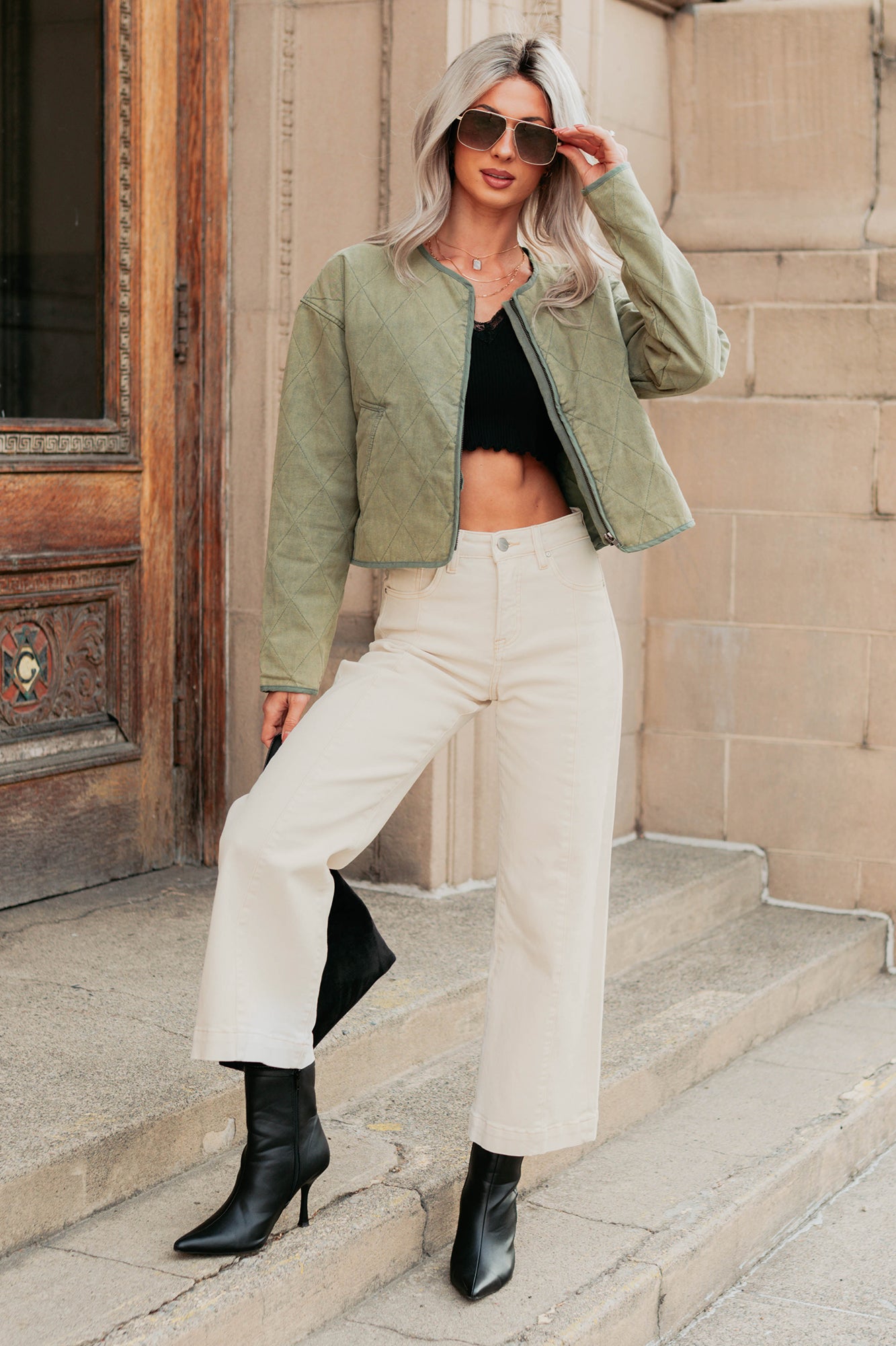 Maizie Tummy Control Wide Leg Cropped Risen Jeans (Ivory) - NanaMacs