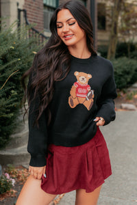 Playing For Keeps Teddy Bear Graphic Sweater (Black/Red) - NanaMacs