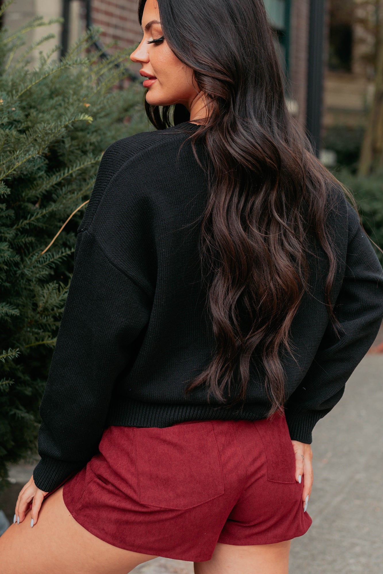 Playing For Keeps Teddy Bear Graphic Sweater (Black/Red) - NanaMacs