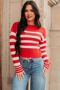 Give And Take Striped Boat Neck Sweater (Red) - NanaMacs