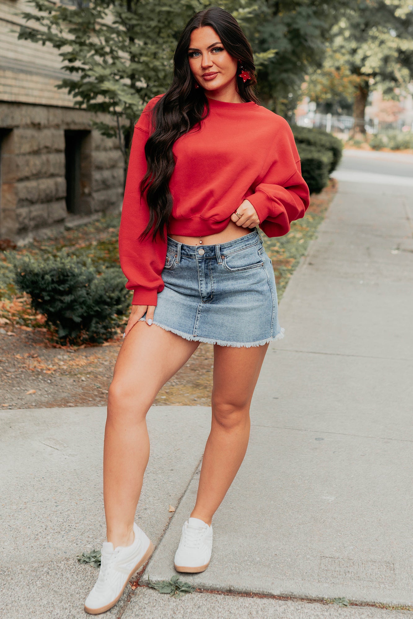 Finding My Rhythm Cropped Sweatshirt (Red) - NanaMacs
