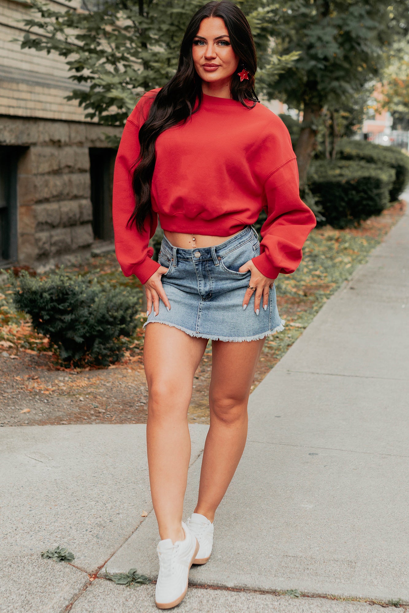 Finding My Rhythm Cropped Sweatshirt (Red) - NanaMacs