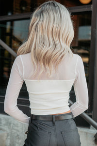 Subtle Sparkle Rhinestone Mesh Long Sleeve (Off White) - NanaMacs