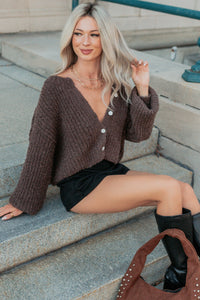 Evening Bliss Button-Up Knit Cardigan (Chestnut) - NanaMacs