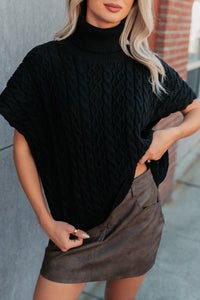 Cozy Escape Short Sleeve Cable Knit Sweater (Black) - NanaMacs