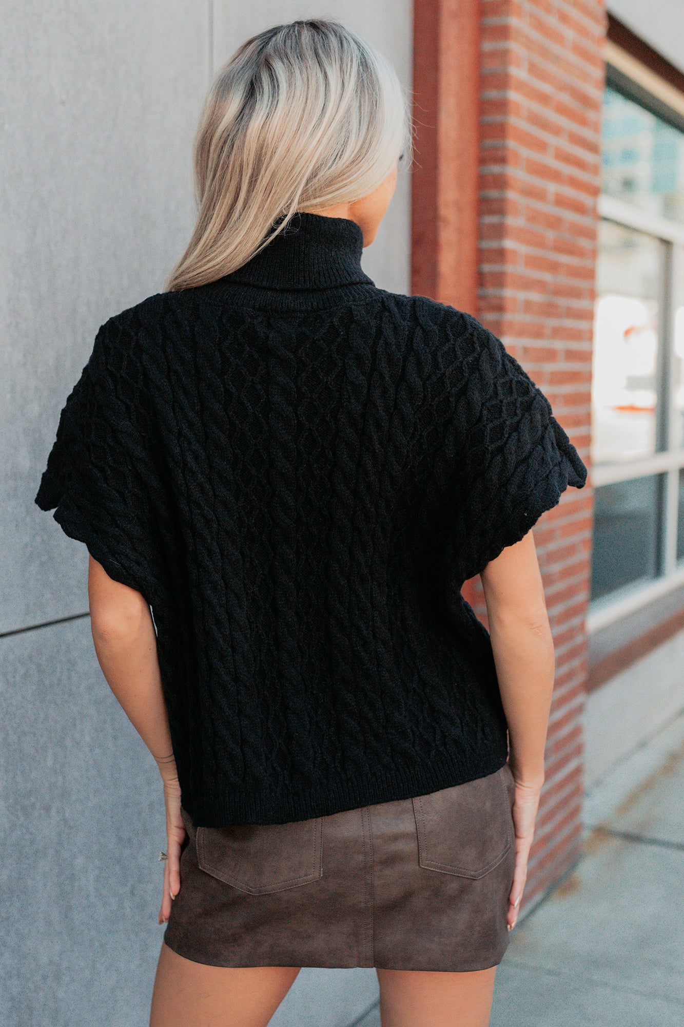 Cozy Escape Short Sleeve Cable Knit Sweater (Black) - NanaMacs