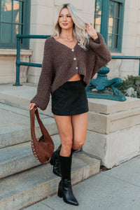 Evening Bliss Button-Up Knit Cardigan (Chestnut) - NanaMacs