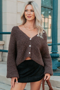 Evening Bliss Button-Up Knit Cardigan (Chestnut) - NanaMacs